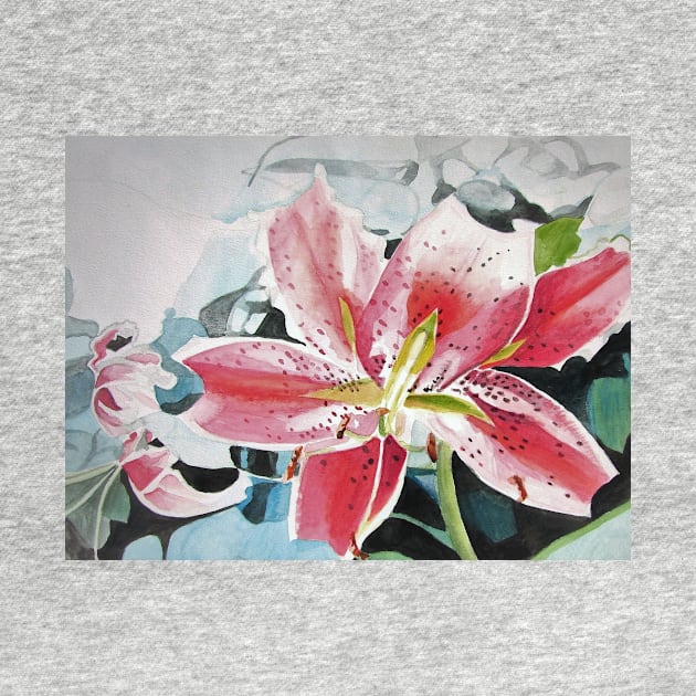 Red Lily Flower Watercolor Painting by SarahRajkotwala